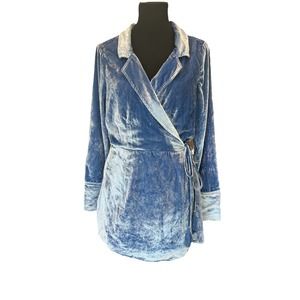 NWT Free People Viola Sky Blue Crushed Velvet Romper Size L